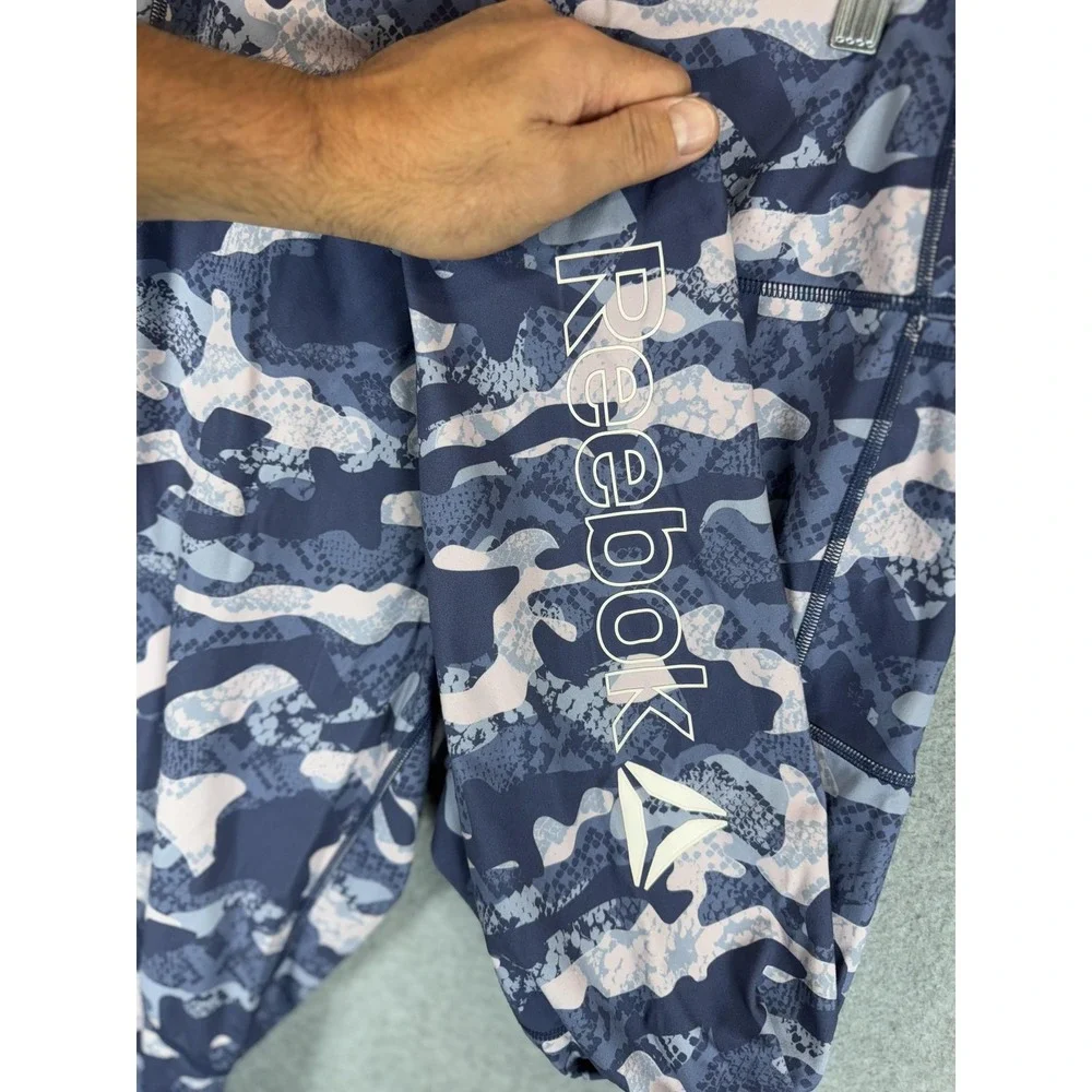 Reebok Leggings Womens XL Blue Pink Camo Athletic Workout Activewear Pockets